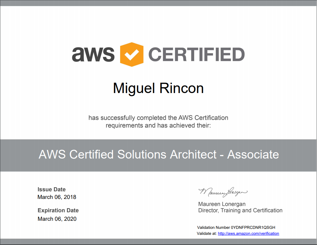 AWS Certified - Miguel Rincon